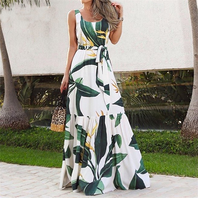 Damen Langes Kleid Maxikleid Freizeitkleid Schwingkleid Sommerkleid Unterkleid Elegant Mode Modern Täglich Strand Wochenende Normale Passform Blume Ärmellos Rundhalsausschnitt Schwarz und Wei 2025 - $20.99 –P7