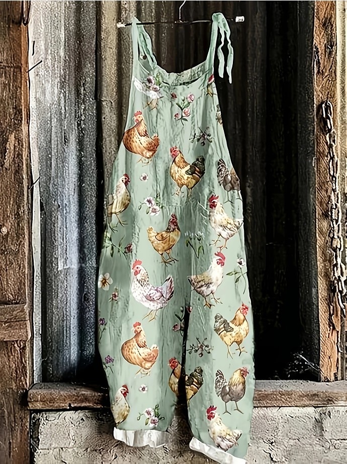 Women's Overalls Vacation Vintage Ethnic Style Full Length High Waist Animal Drawstring Inelastic Formal Vacation Street Robin's Egg Blue Sage Khaki Summer Spring Fall Loose Fit 2025 - $29.99 –P2