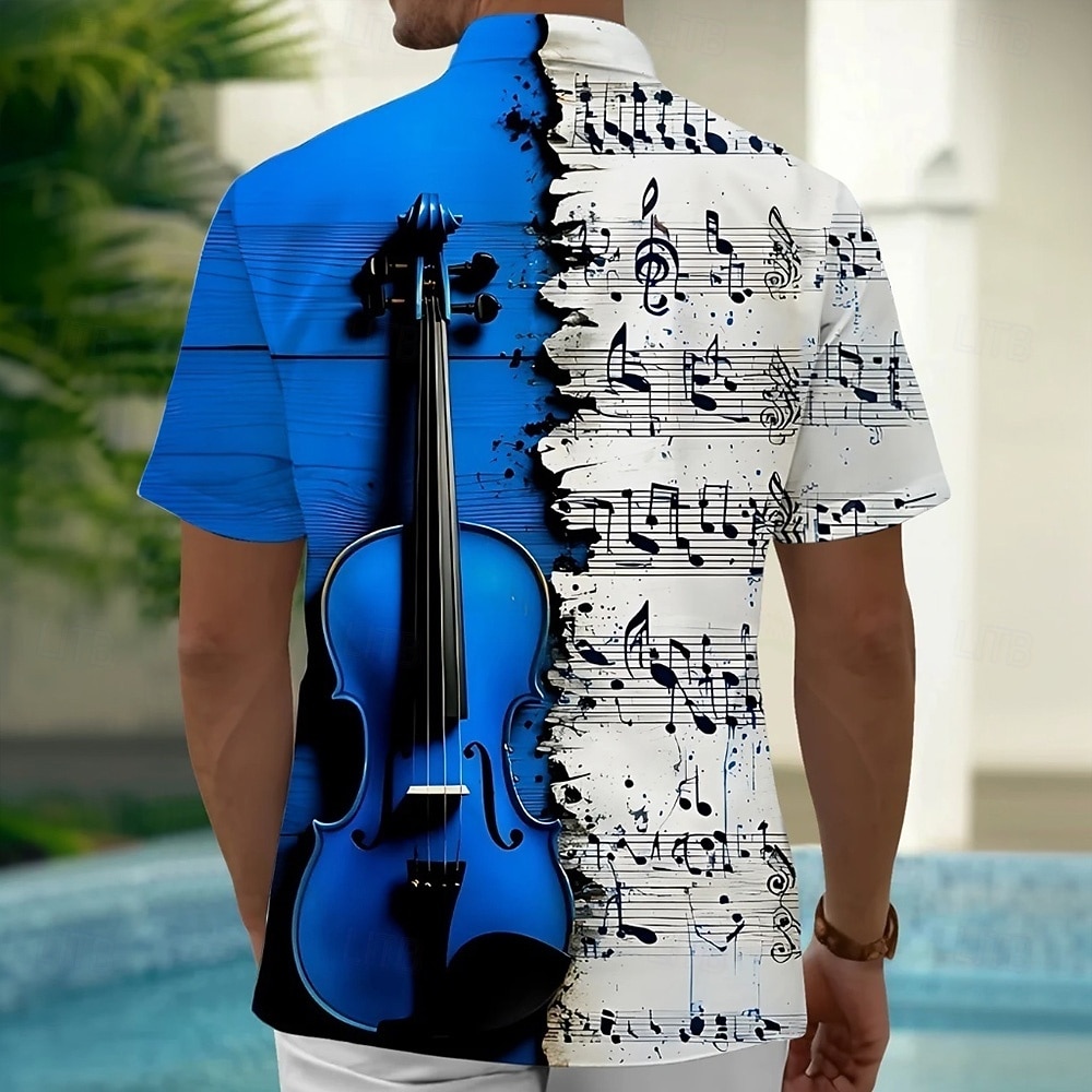 Herre Styreledere Gitar Musikknotater Skjorte Sommerskjorte Skjorte med knapper Kortermet Fashion Casual utendørs Feriereise Hverdag Sommer Vår Aftæpning 3D-utskrift krage skjorter Front One Lomme Blå 2026 - $25.99 –P2