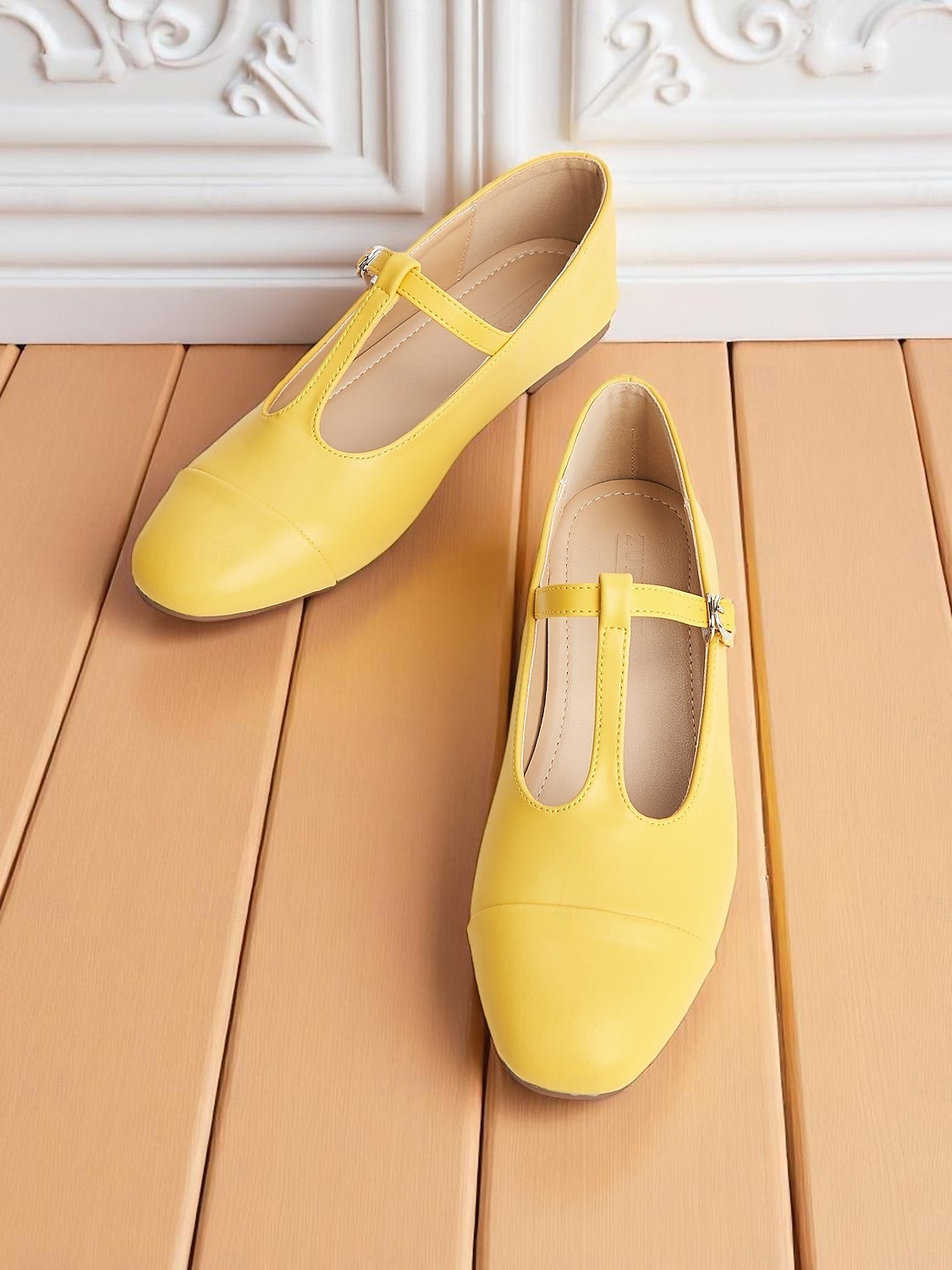 sapatilhas femininas amarelas com tiras em T, mary janes vintage com bico redondo para encontros casuais e uso diário de 2025 por $42.99 –P4