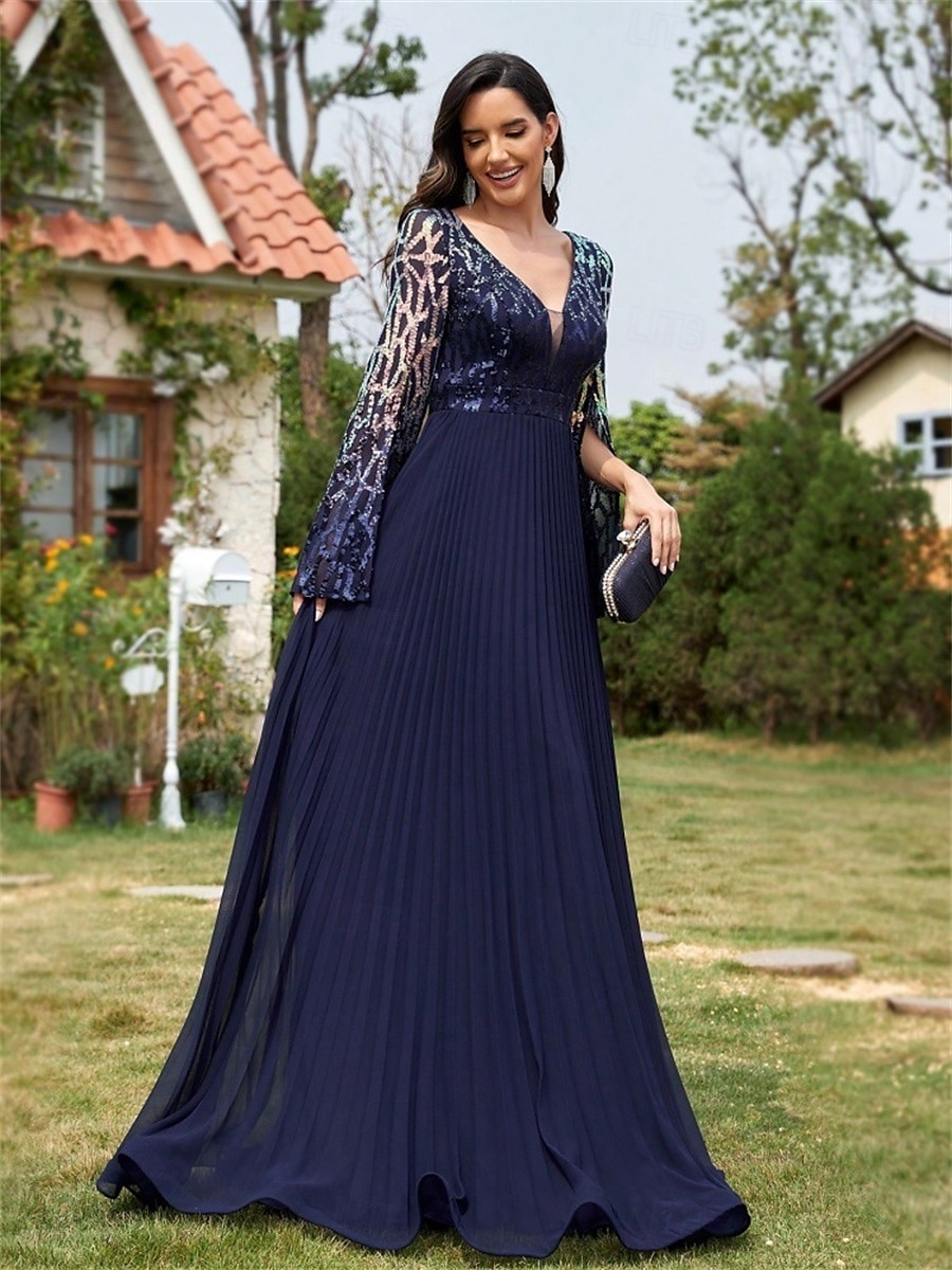 A-Lijn Quinceañera Jurken Elegante Jurk Formele Bruiloft Vloer Lengte Halve Mouwen V-hals Polyester Met Slits 2025 - $129.99 –P6
