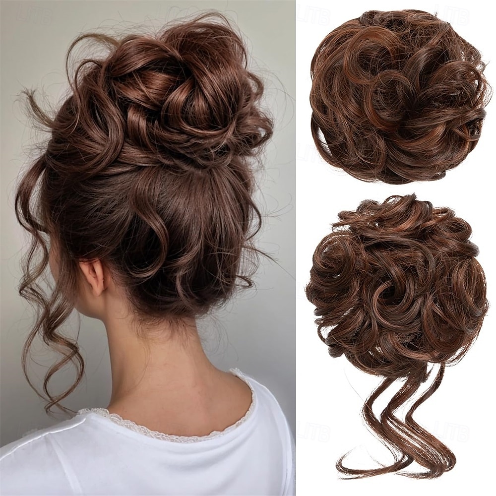 Lot de 2 extensions de cheveux synthétiques ondulés et bouclés en chignon décoiffé pour femme, chignon faux chouchous, queue de cheval, Bernstein multi de 2025 ? $12.99 –P2