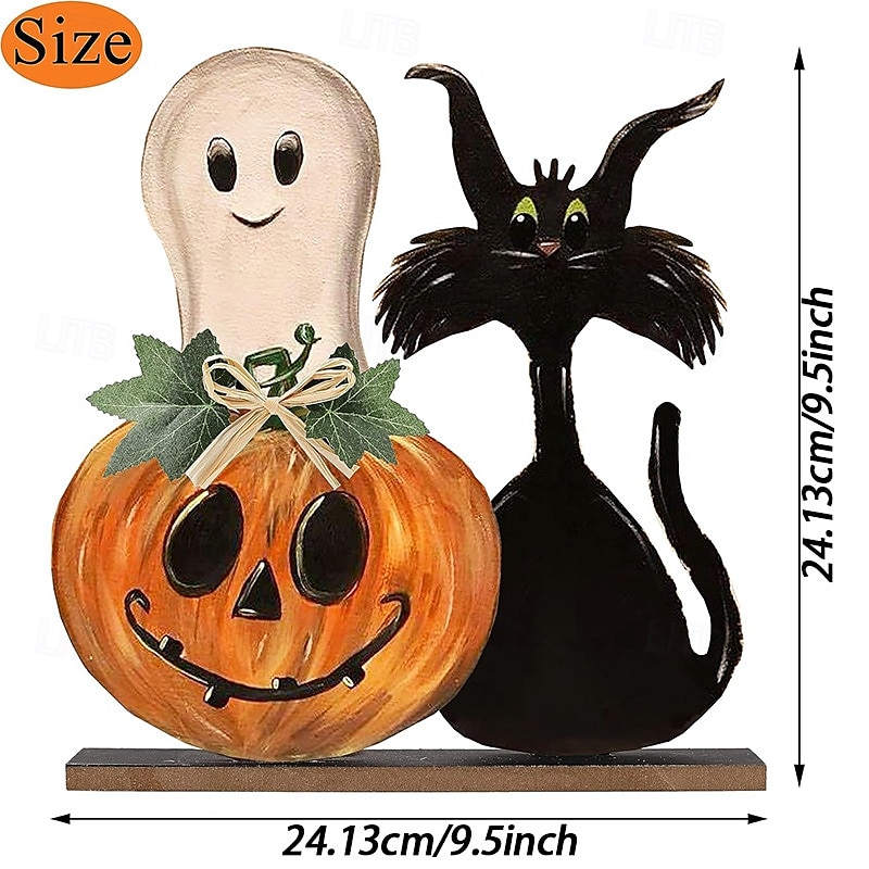 Halloween houten tafeldecoraties, rustieke pompoen- en spookachtige decoraties op dienbladen, Halloween houten borden voor binnen voor op tafel in de woonkamer op een boerderij 2025 - $15.49 –P7