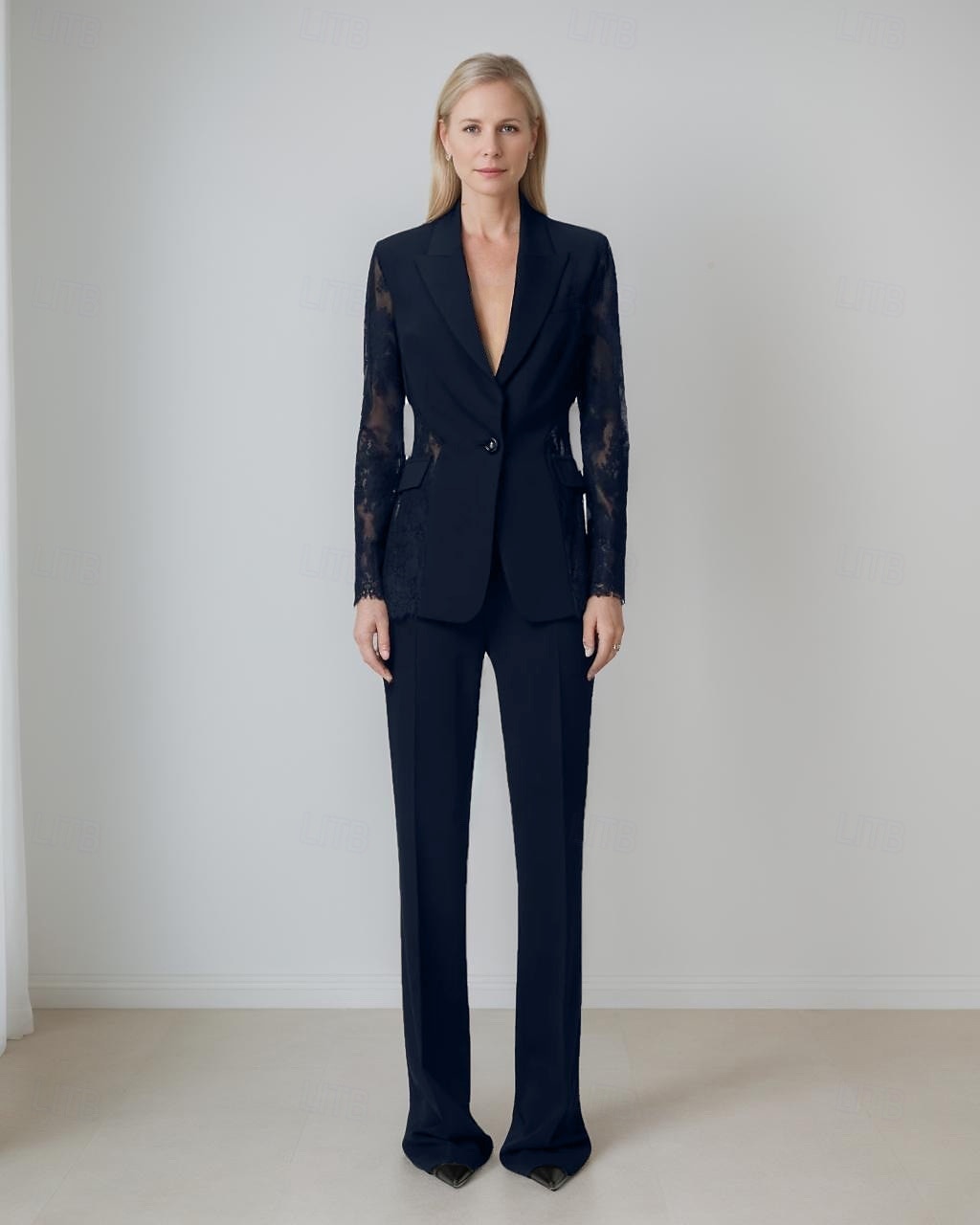 Ensemble blazer noir combinaison en dentelle Chantilly costume de