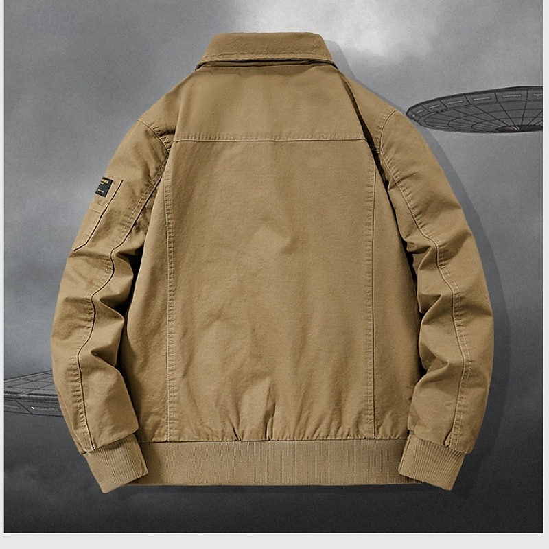 100% Baumwolle Herren Bomberjacke Taktische Jacke Motorradjacke Outdoor Casual Weich Mehrere Taschen Frühling &Herbst Uni Nationalflagge lässig bequem Stehkragen schwarz weiß khaki grün 2025 - $70.99 –P3