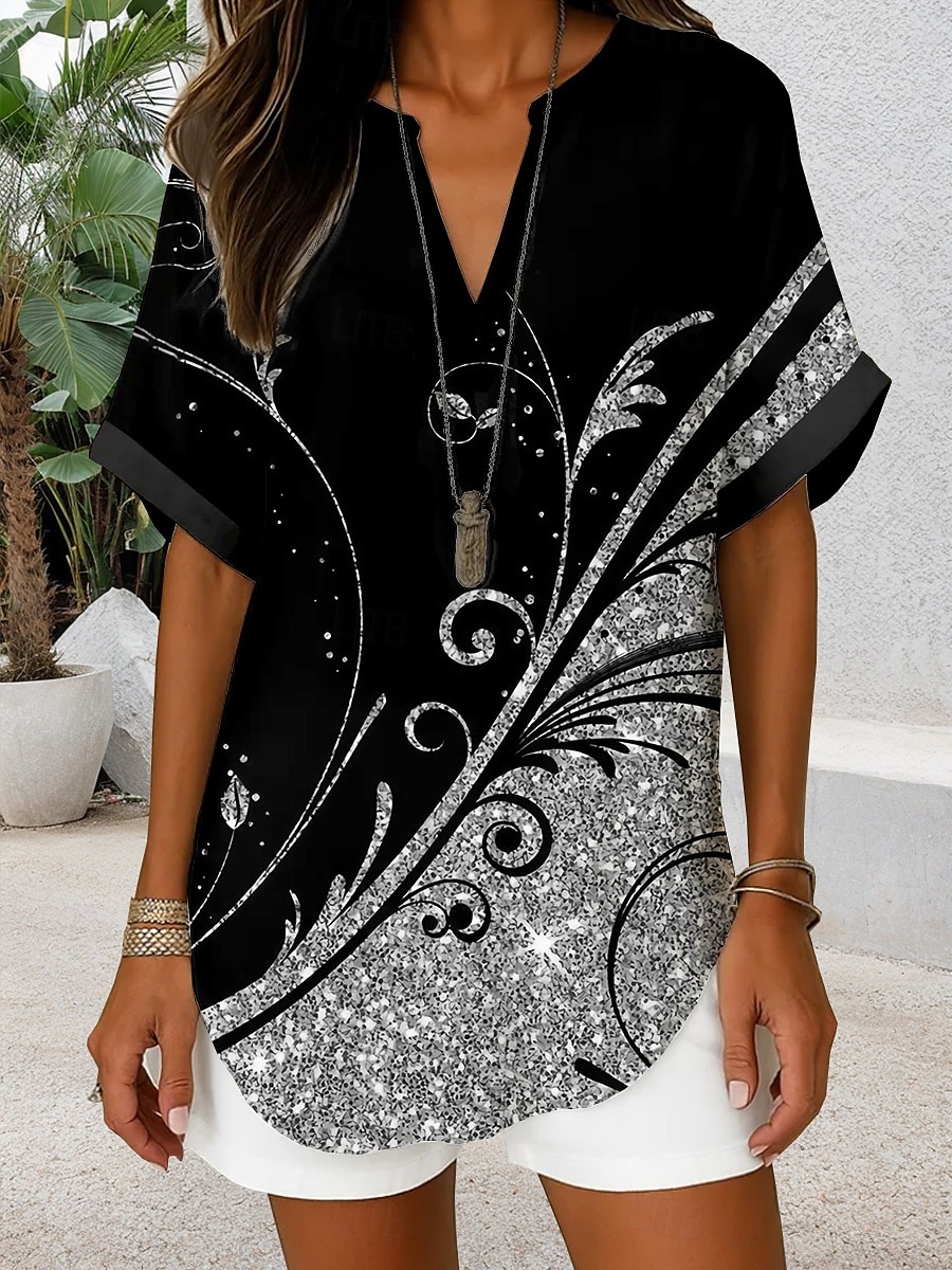 Blouse Femme Col V Ombre Graphique Géométrique Élégant Quotidien Chic Manches Courtes Hauts Quotidien Vacances Noir Vert Clair Bleu Vert Bleu Clair Été Printemps de 2025 ? $24.99 –P3