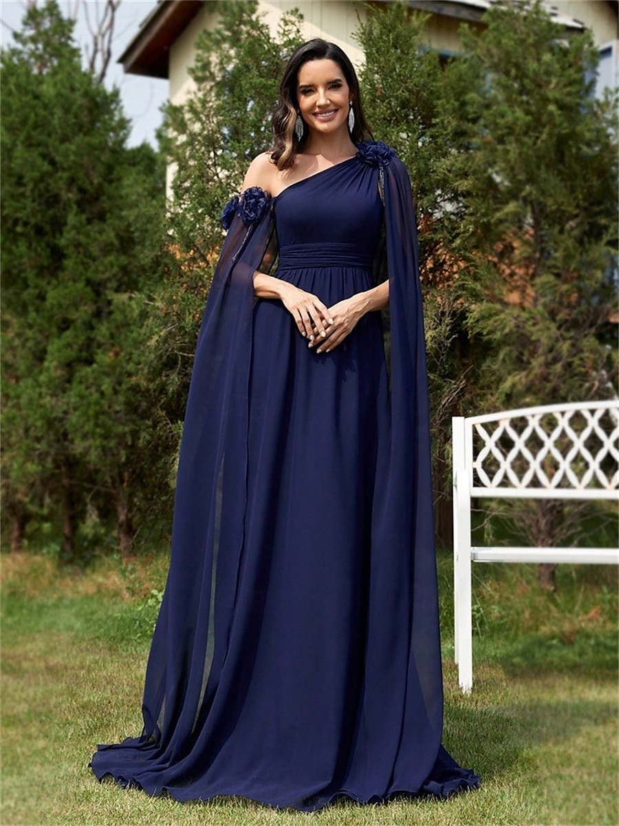 A-Lijn Quinceanera Jurken Elegante Jurk Formele Bruiloft Vloerlengte Mouwloos One Shoulder Chiffon met Plooitjes 2025 - $109.99 –P5