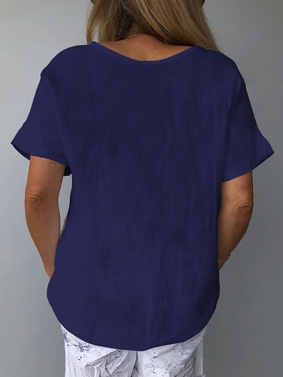 Femmes T-shirt Fleuri Graphique Plantes ancien Élégant Classique Manche Courte Col en V Hauts Réguliers Quotidien Week-end Imprimé Blanche Jaune bleu marine Bleu Gris Été de 2025 ? $19.99 –P6