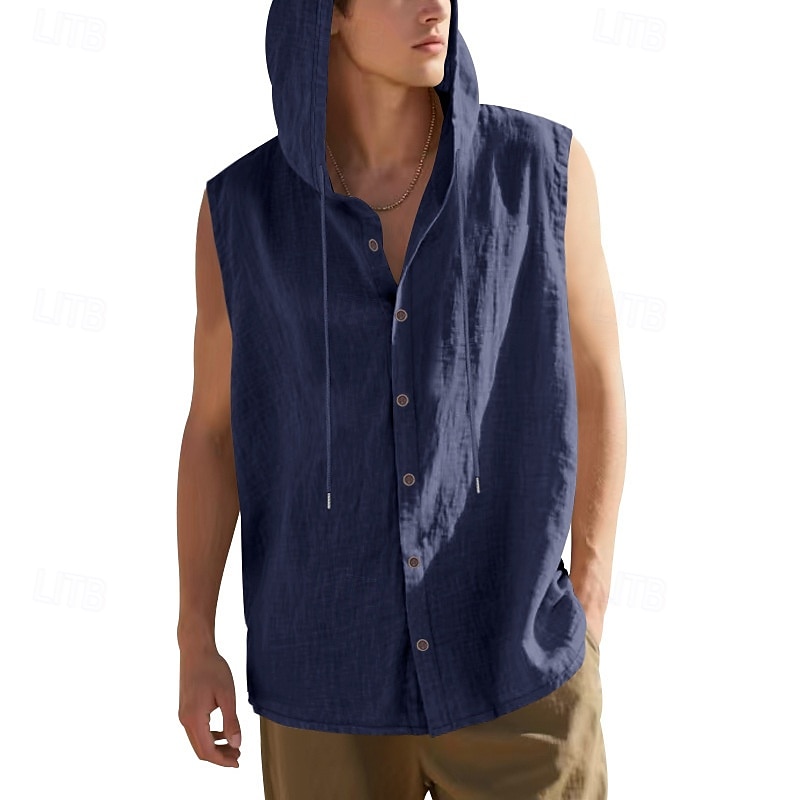 Herren Tank Top Weste Unterhemd Ärmelloses Shirt Ärmellos Mit Kapuze Sommer Einfach Mode Designer Basic Knöpfe Urlaub Straße Ausgehen Schwarz Weiß Gelb Top T-Shirt für Herren 2025 - $17.99 –P15