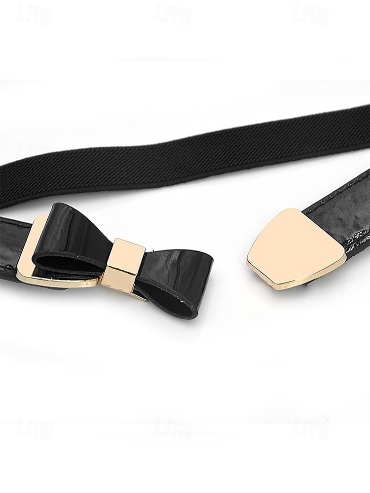 Women’s Bowknot Elastic Waist Belt – Faux Leather Dress Belt with Metal Buckle, Elegant Skinny Style for Office, Party or Formal Outfits 2025 - $9.99 –P7