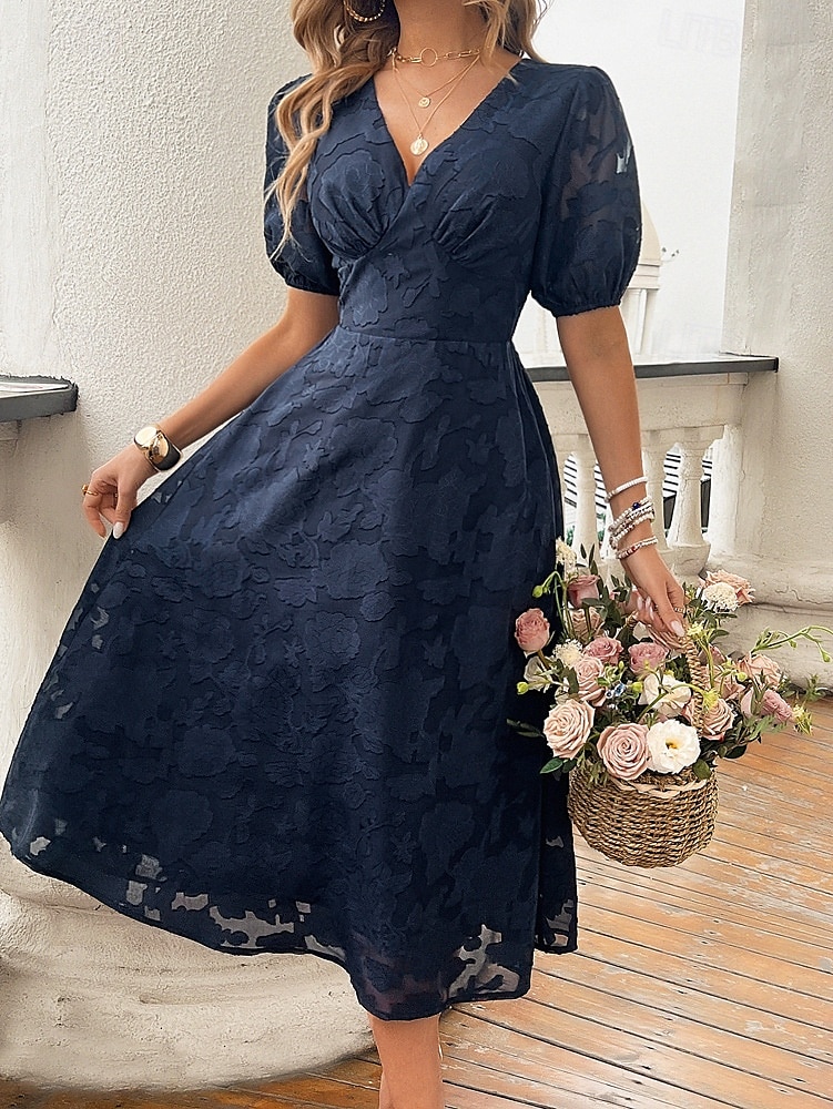Femmes Robe Midi Robe trapèze Vacances Occasionnel Boho Extérieur Sortir Plage Coupe Ample Couleur Unie manche longue Col en V Noir Rouge Bleu Marron Été Printemps de 2025 ? $41.99 –P6