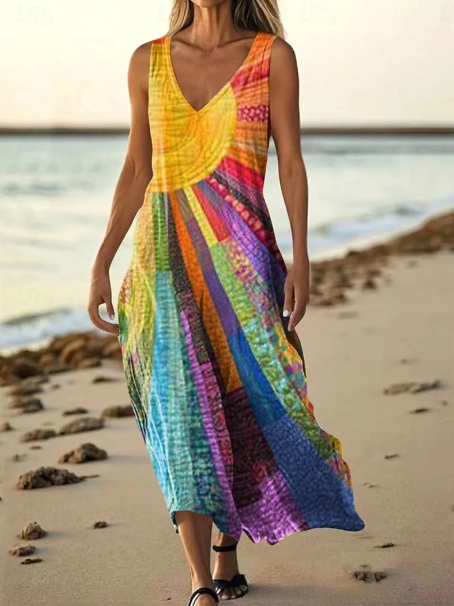 Mujer vestido largo vestido largo Vestido informal Vestido de Tanque Vestido de verano africano Diario Festivos Playa Ajuste regular Floral Sin Mangas Escote en Pico Blanco Morado Verde Trébol 2025 - $21.99 –P6