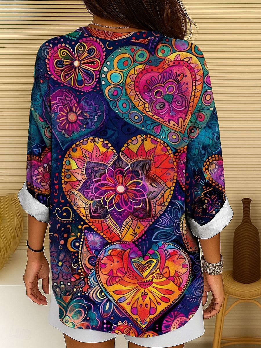Pentru femei Bluză Inimă Floral Grafic Boemia Epocă Tropical Manșon Lung În V Topuri obișnuite Zilnic Concediu Costum de plajă Imprimeu Galben Roșu-aprins Albastru piscină Mov Trifoi Vară Primăvară 2025 - $19.99 –P2