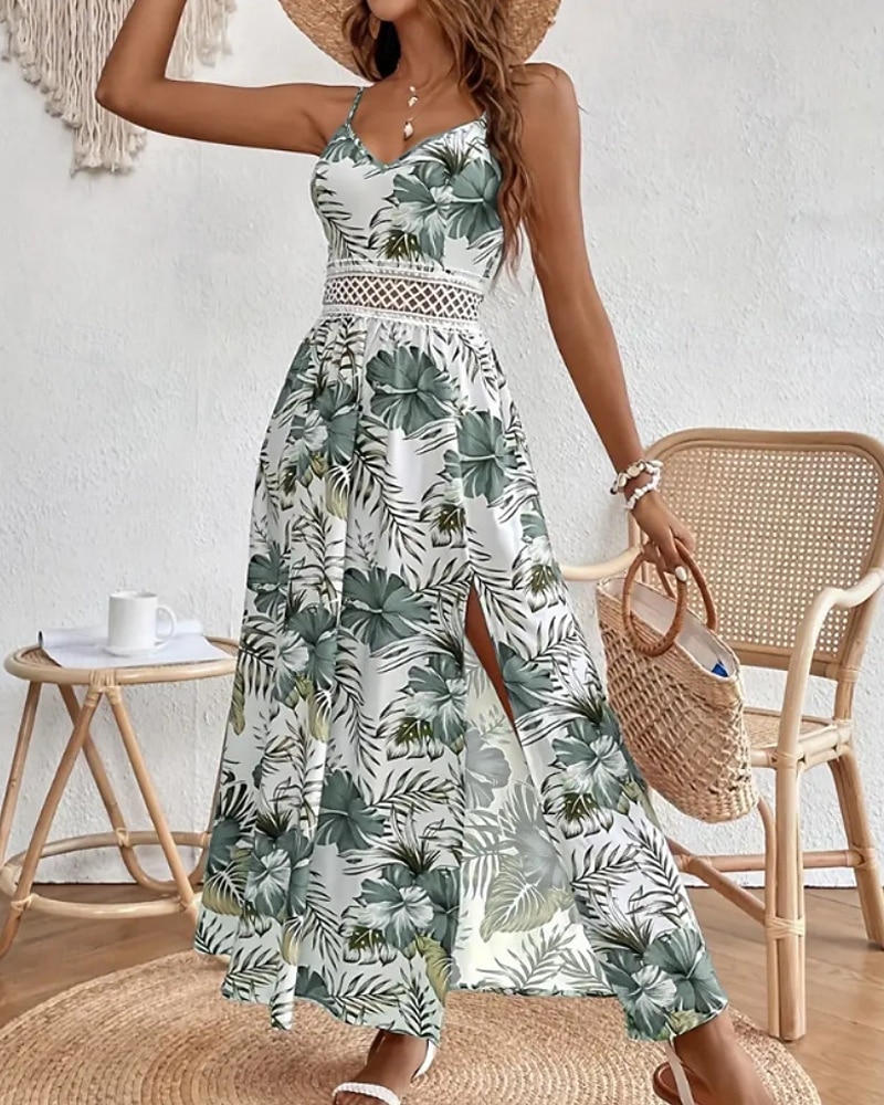 Dámské Midi šaty Květinové šaty Letní šaty Slip Dress Šaty s potiskem Módní Klasické Moderní Dovolená Denní Jdeme ven Běžný Květiny Bez rukávů Popruhy Rubínově červená Vodní modrá Trávová zelená Léto 2025 - $24.99 –P1
