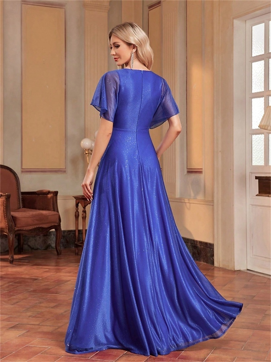 A-Linie Quinceanera Kleider Elegantes Kleid Formelle Hochzeit Bodenlang Kurzarm V-Ausschnitt Chiffon mit Falten 2025 - $99.99 –P15