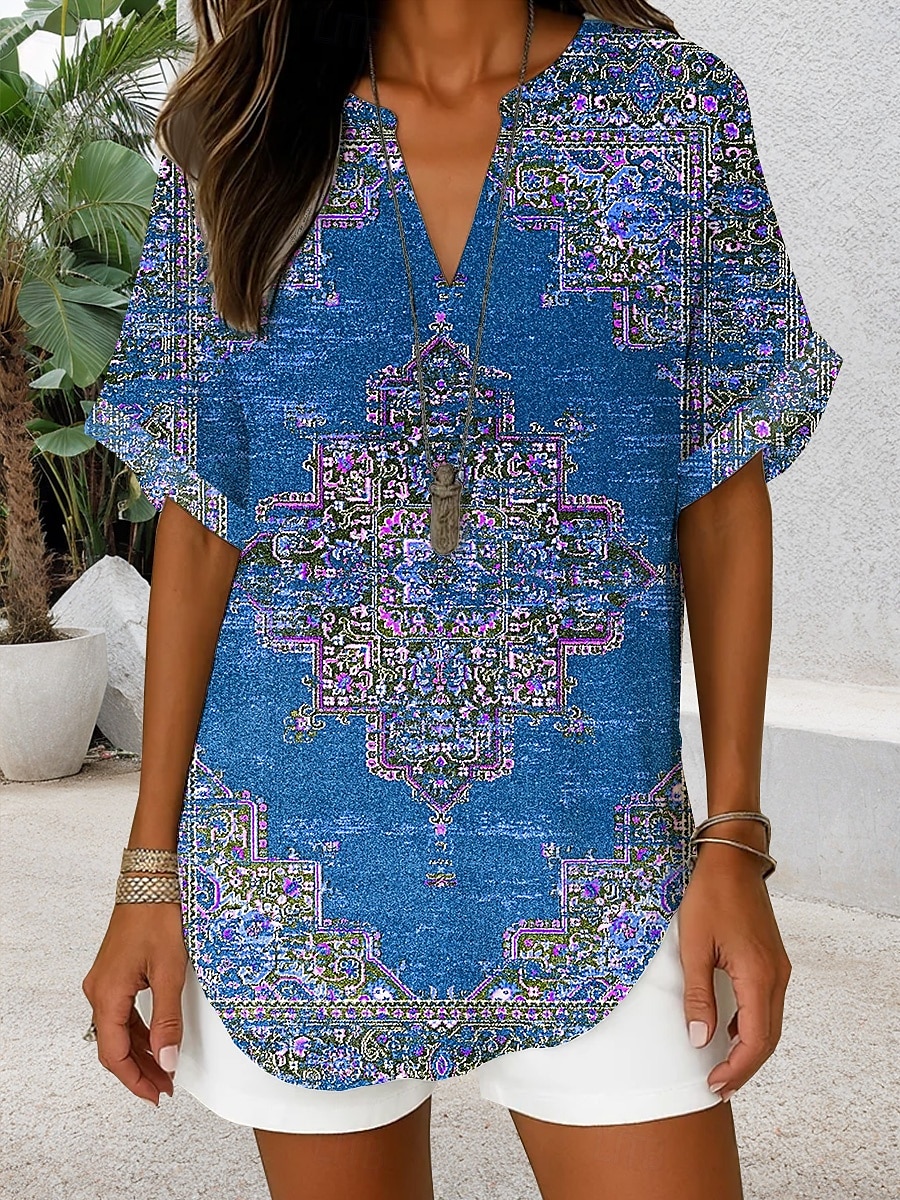 Női Boho ing Grafika Paisley Csehország Aktív Szüret Rövid ujjú V-alakú Normál felsők Napi Szabadság Strandruházat Fekete Arcpír rózsaszín Rubin Medence Narancssárga Nyár Tavasz 2025 - $23.99 –P4