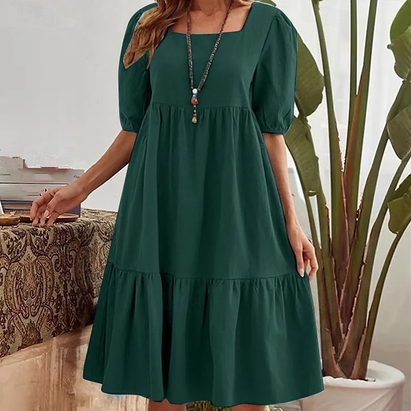 Femmes Mini Robe Robe Décontractée Classique Moderne Extérieur Vacances Fête Coupe régulière Uni Manche Courte Col carré Vert foncé Beige Bleu clair Été de 2025 ? $28.99 –P2