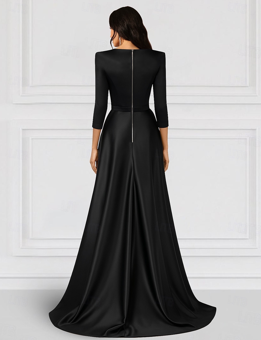 Robe de soirée A-Ligne Élégante Robe de mariage Robe longue de cérémonie Manches longues Col en V Satin extensible avec perles en strass de 2025 ? $149.99 –P2