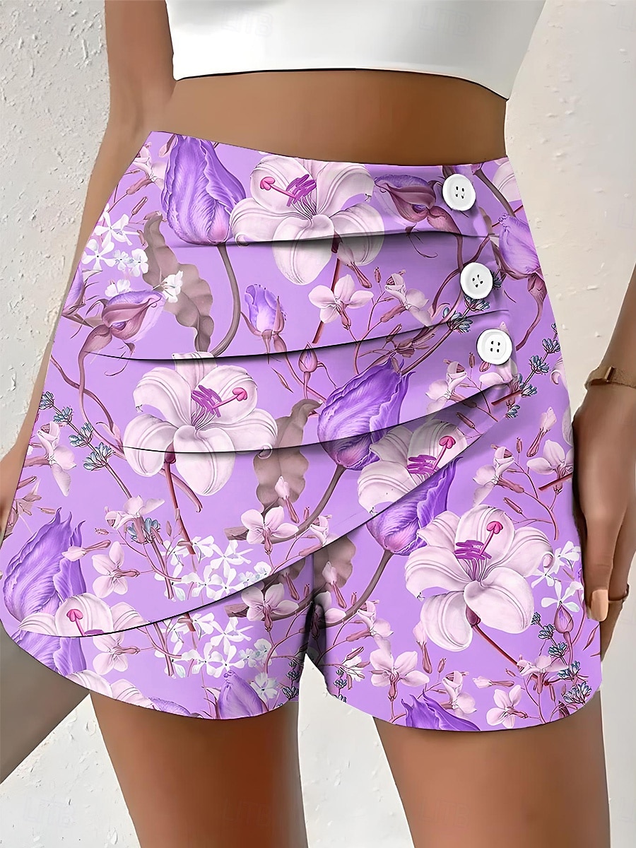 Dámské Kalhoty chinos Kraťasy Elegantní prázdniny Vinobraní Krátký Středně vysoký pas Květinový Grafika Dovolená Domů Ležérní Světlá růžová Vodní modrá Fialová Světle zelená Léto Jaro Běžný 2025 - GBP £16 –P2