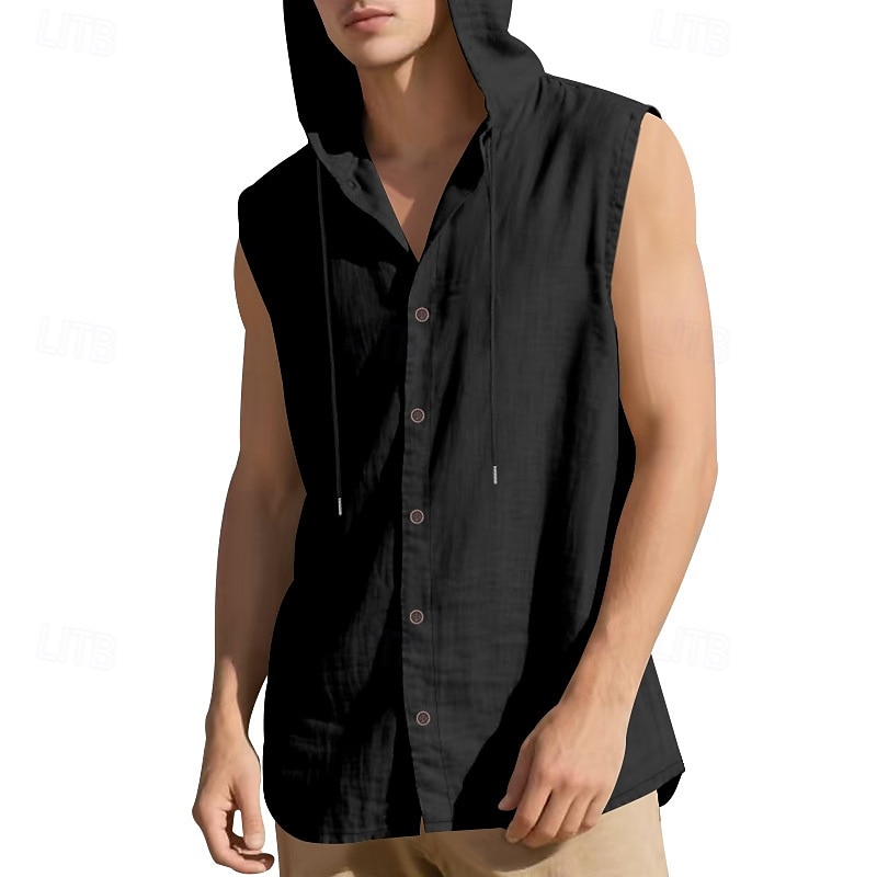 Herren Tank Top Weste Unterhemd Ärmelloses Shirt Ärmellos Mit Kapuze Sommer Einfach Mode Designer Basic Knöpfe Urlaub Straße Ausgehen Schwarz Weiß Gelb Top T-Shirt für Herren 2025 - $17.99 –P18