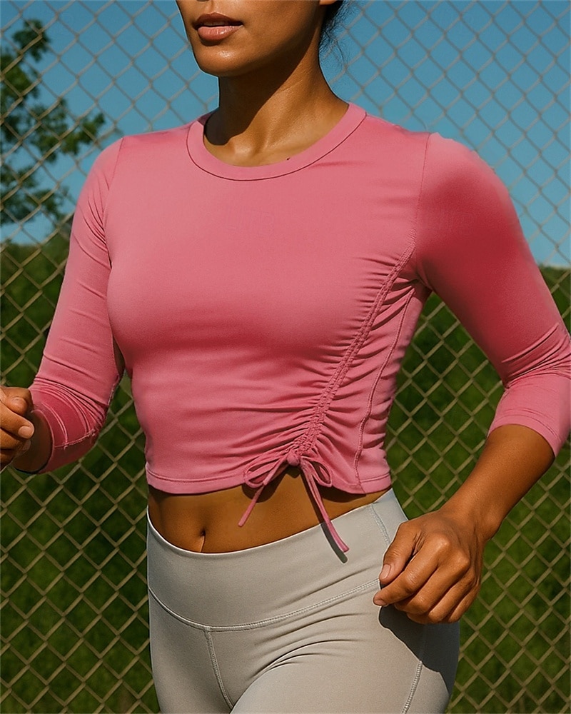 Dámské Koşu Tişörtü Běžecký top Sportovní top Šňůrky Dlouhý rukáv Tričko Rychleschnoucí Lehká váha Prodyšné Běh Jóga sportovní oblečení Sportovní oděvy Jednobarevné Černá Růžová Rubínově červená 2025 - $10.49 –P6