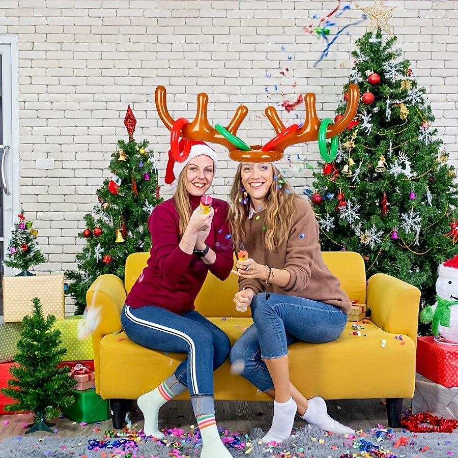 2 Sets of Inflatable Reindeer Antlers Game (2 Inflatable Antler Horns 8 Ringed Reindeer Rings for Throwing) Inflatable Reindeer Antler Hat with Ring Suitable for Family Party Games 2025 - $15.49 –P2
