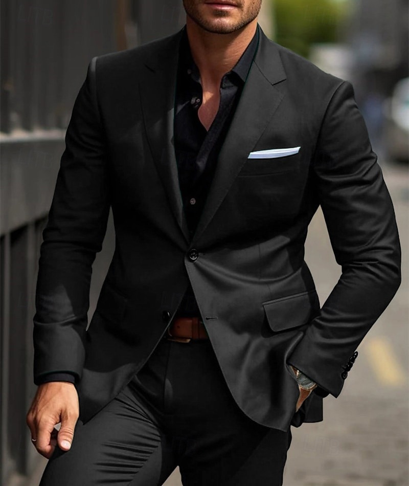 De los hombres Boda Trajes Muesca Negro Burdeos Negocios Formal Color sólido A Medida Juego de 2 piezas Recto 2 botones 2025 - €96.28 –P5