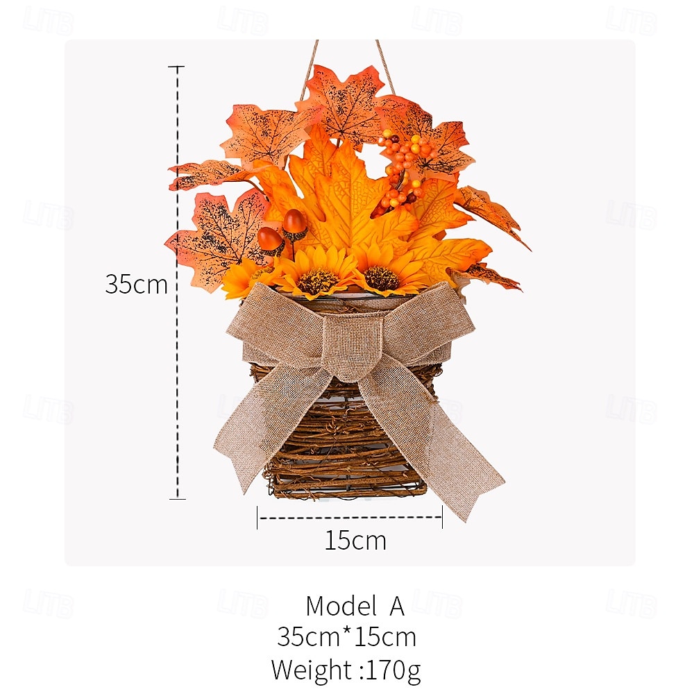 Guirlanda de outono para porta da frente, colheita de ação de graças, decoração interna e externa, cesta de videira natural com folhas de outono e laço, porta rústica e decoração de parede de 2025 por $18.99 –P10