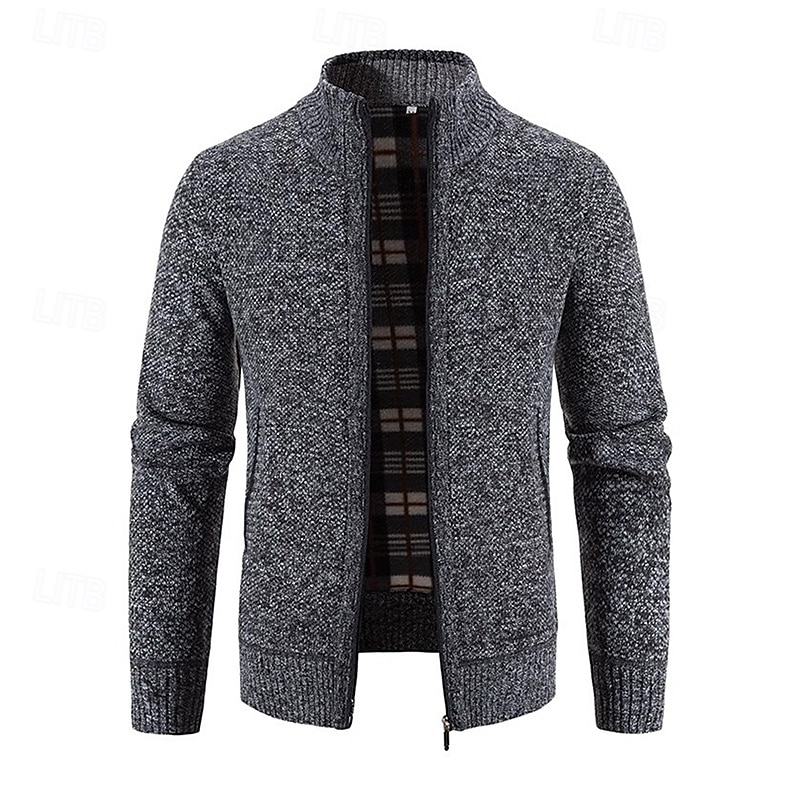 Herren Pullover Strickjacke Gerippt Stricken Normale Oberteile Gestrickt Einfach Stehkragen Aufwärmen Moderne zeitgenössische Lässig Alltagskleidung Bekleidung Frühling & Herbst Weinrot Schwarz M L XL 2025 - $25.99 –P2