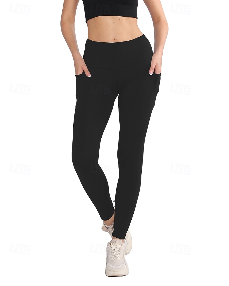 Women's pilates leggings Capri Leggings Sports Pants Pockets Lightweight Pilates Gym Running Pants Solid Color Navy Black Pink Plus Size Sports Activewear Micro-elastic 2026 - $17.49 –P3