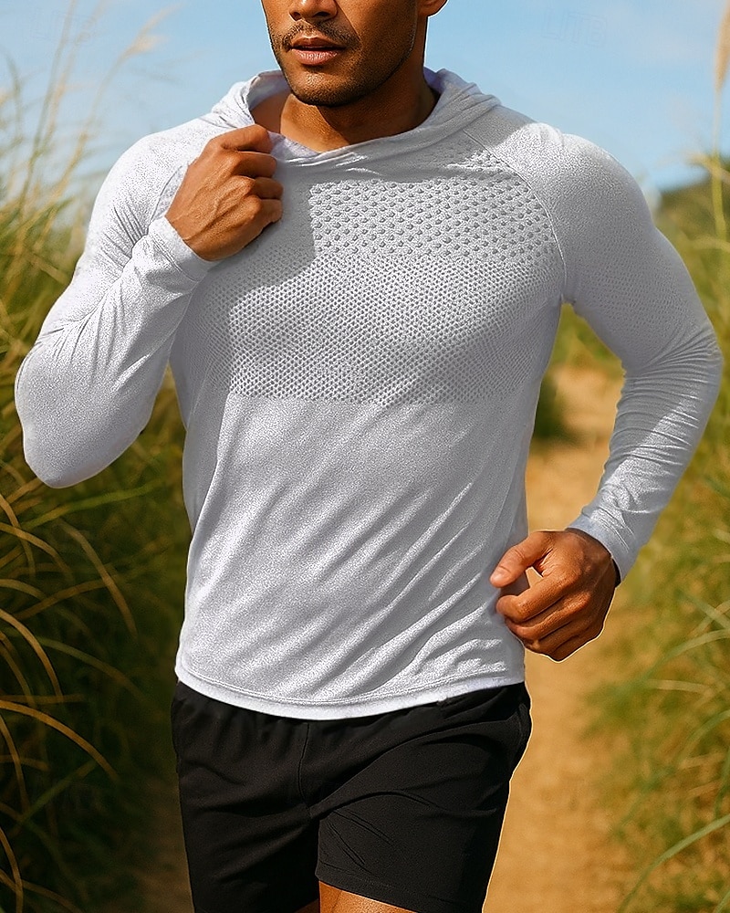 Homme Sweat à capuche Sweat-shirt Haut de course manche longue T-shirt Respirant Séchage Rapide Léger Élastique Tennis Le golf Course Tenue de sport Tenues de Sport Bleu gris foncé Gris Clair de 2025 ? $13.19 –P4