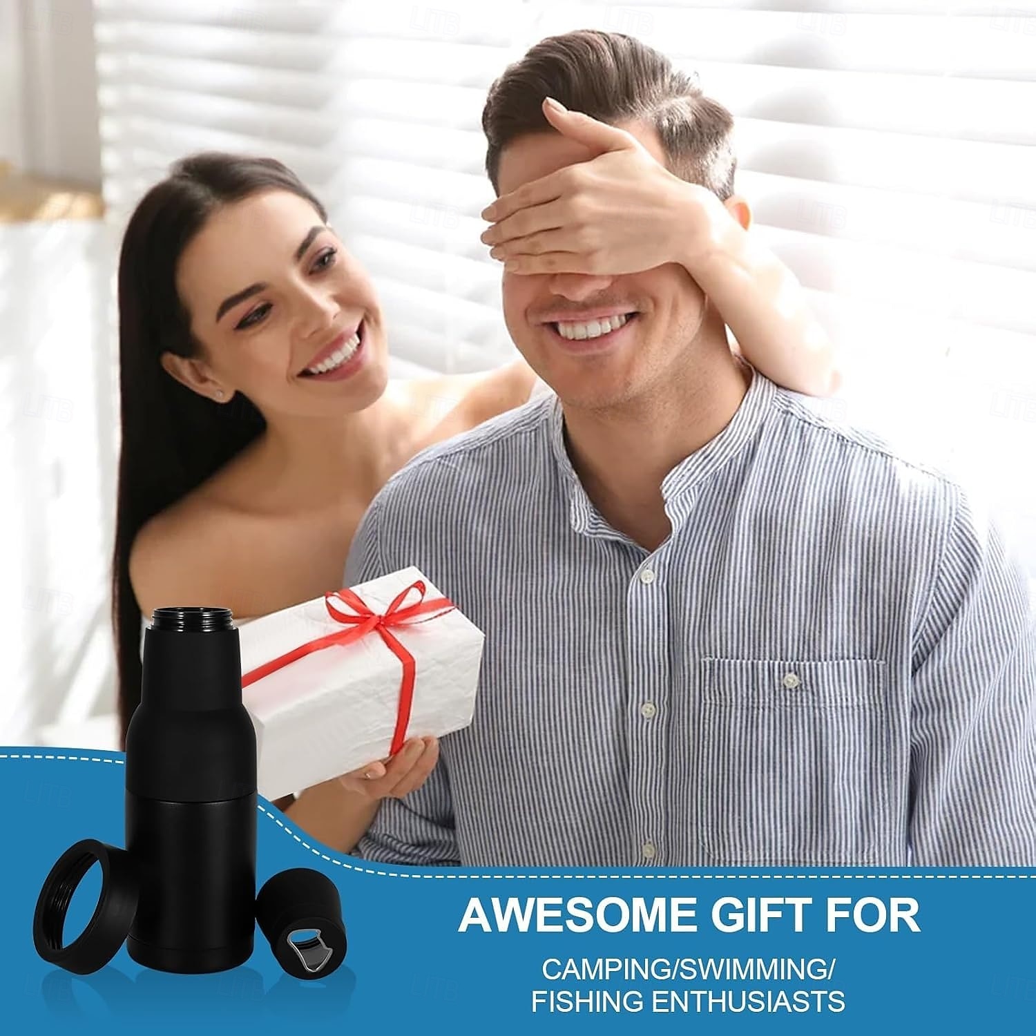 ψυγείο μπουκαλιών και κουτιών μπύρας, θήκη μπύρας από ανοξείδωτο ατσάλι με μόνωση κενού με ανοιχτήρι, ταιριάζει σε λεπτά κουτιά και μπουκάλια, ψυγείο ποτών με διπλό τοίχωμα για άνδρες, μαύρο μεσάνυχτα 2025 - $20.99 –P11