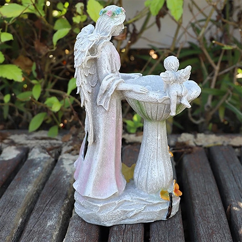 1 Pc outdoor solar illuminated sculpture angel fountain ornament light courtyard garden park lawn path resin ornament decorative light 2025 - $24.99 –P9