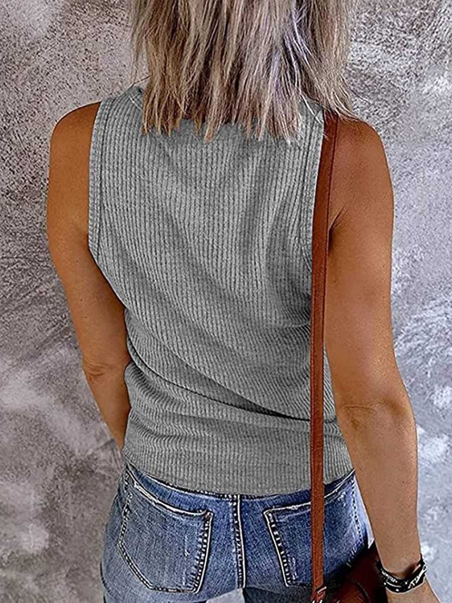 Damen Camisole-Tanktop Einfarbig Täglich Stilvoll Lässig Ärmellos V Ausschnitt Normale Oberteile Täglich Knöpfe Rosa Wein Blau Grau Sommer 2025 - $16.99 –P10