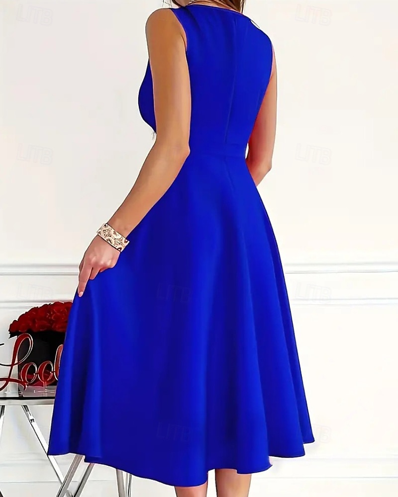 Femmes Robe Midi Robe d'été Mode Moderne Extérieur Vacances Quotidien Coupe régulière Uni Sans manches Col en V Noir Rouge Bleu Été de 2025 ? $22.99 –P6
