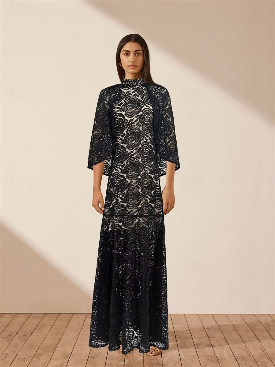 Sirène / Trompette Robe de Soirée Élégant Robe Formel Mariage Longueur au sol Manche Courte Col haut Dentelle avec Châle 2025 de 2025 ? $129.99 –P11