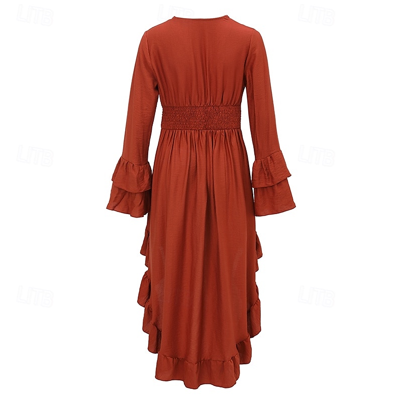 Pentru femei Rochii Midi Rochie Boho Rochie occidentală Modă Modern În aer liber Concediu Ieșire Fit regulat Simplu Manșon Lung În V Maroniu Vară 2025 - $31.99 –P2