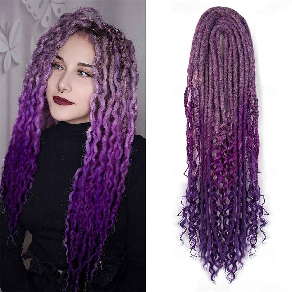 Extensions de dreadlocks synthétiques 3 en 1 de 24 pouces, extensions de dreadlocks mixtes de style hippie, 15 brins tressés à la main, extensions de dreadlocks souples à double extrémité, bouclées, de 2025 ? $36.99 –P4