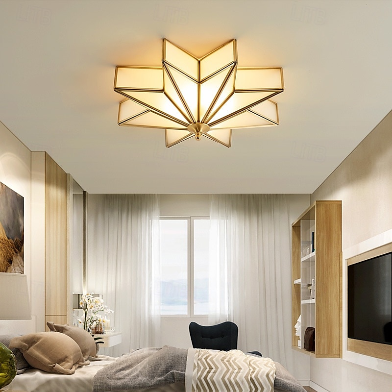 Luminária de teto moderna de LED com 4 luzes, vidro fosco chanfrado, montagem embutida, luminária tradicional de latão com estrela próxima ao teto, luminária pendente decorativa para sala de estar de 2025 por $364.19 –P6