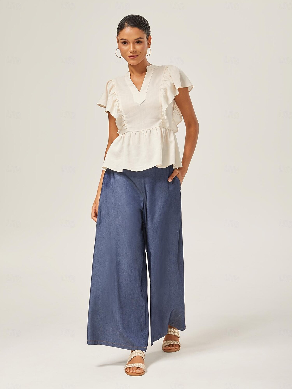 Per donna Femminile Culotte Gamba Larga Lunghezza intera Elegante Casual Casuale Blu scuro Tutte le stagioni XS S M del 2025 a $82.99 –P1