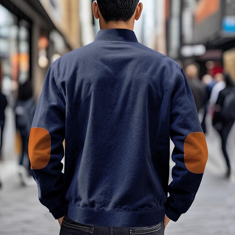 Men's Lightweight Jacket Corduroy Jacket Casual Jacket Vacation Daily Pocket Spring Fall Color Block Fashion Classic Stand Collar Regular Apricot Black White Yellow Wine Jacket 2025 - $29.99 –P8