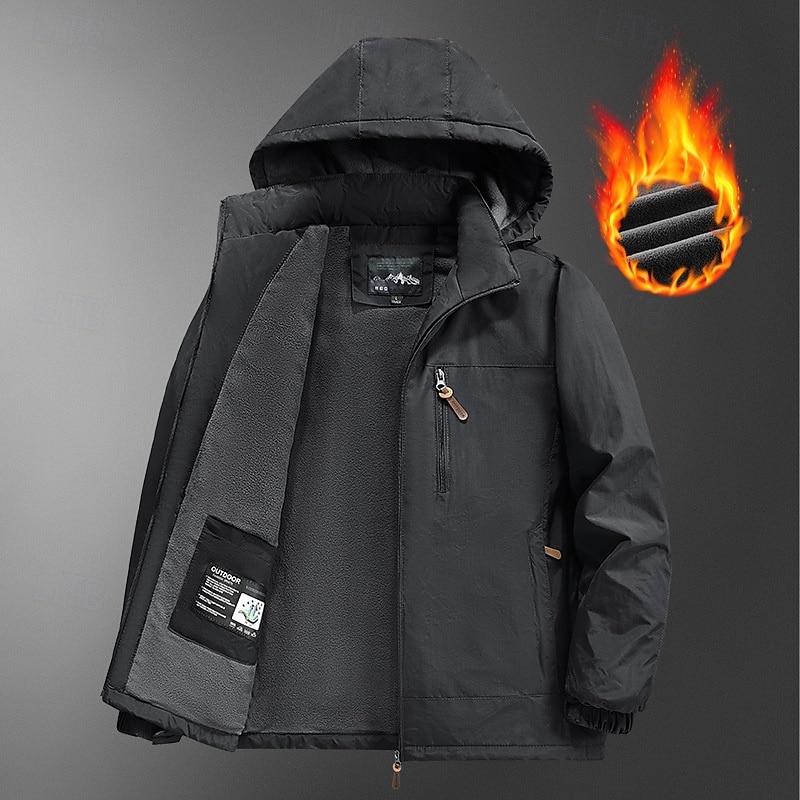 Herre Fleece regnjakke Vinterjakke Turjakke Vindjakke utendørs Sport & Utendørs Vanntett Vindtett jakke Lomme Avtakbar hette Høst Vinter Helfarge Aktiv Sportslig Med hette Kort Svart Navybl 2025 - $41.99 –P6