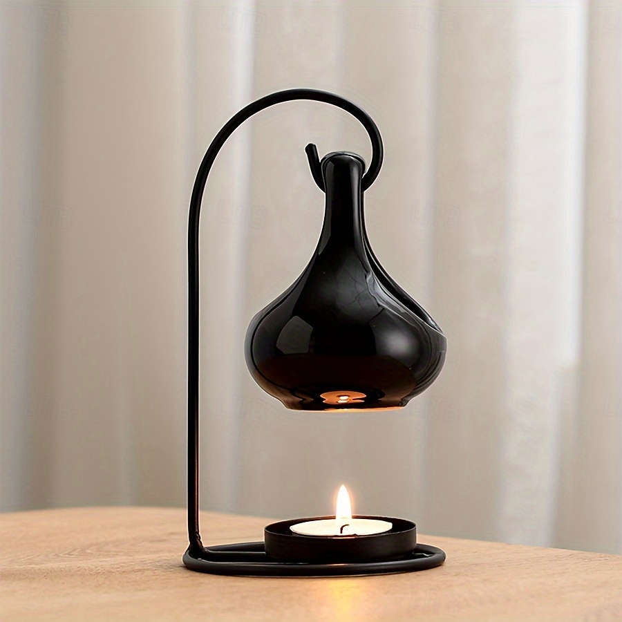 1 stk. svart hengende komfyr - kreativ aromaterapi eterisk olje &voksvarmer med blank overflate uten strømbehov for interiør, stearinlyslampe for avslapning, lysestake, elegant lampe, kunstnerisk 2025 - $24.99 –P1