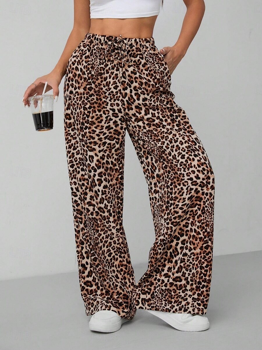 Pentru femei Picior Larg chinez Vacanță Epocă Șic Stradă Lungime totală Talie Înaltă Leopard Buzunar Curea elastică Imprimare Confortabil Απαλό Comfortabil Micro-elastic În aer liber Stradă Cais 2025 - $17.99 –P2