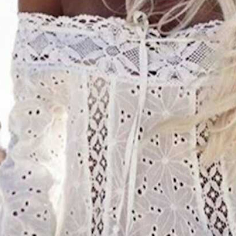Damen Bluse Spitzentops Einfach Modern Lässig Langarm Schulterfrei Normale Oberteile Täglich Ausgehen Spitze Fransen Weiß Sommer 2025 - $15.99 –P3