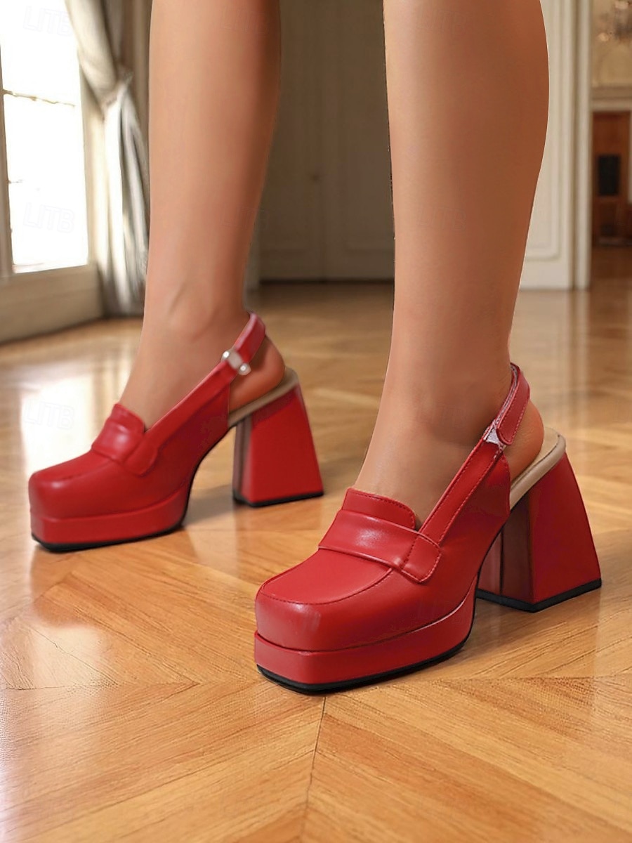 mocassini con plateau e tacco grosso da donna marroni con cinturino posteriore – décolleté con tacco a blocco in stile retrò anni '50 per eventi di moda, streetwear e abbigliamento quotidiano del 2026 a $59.99 –P4