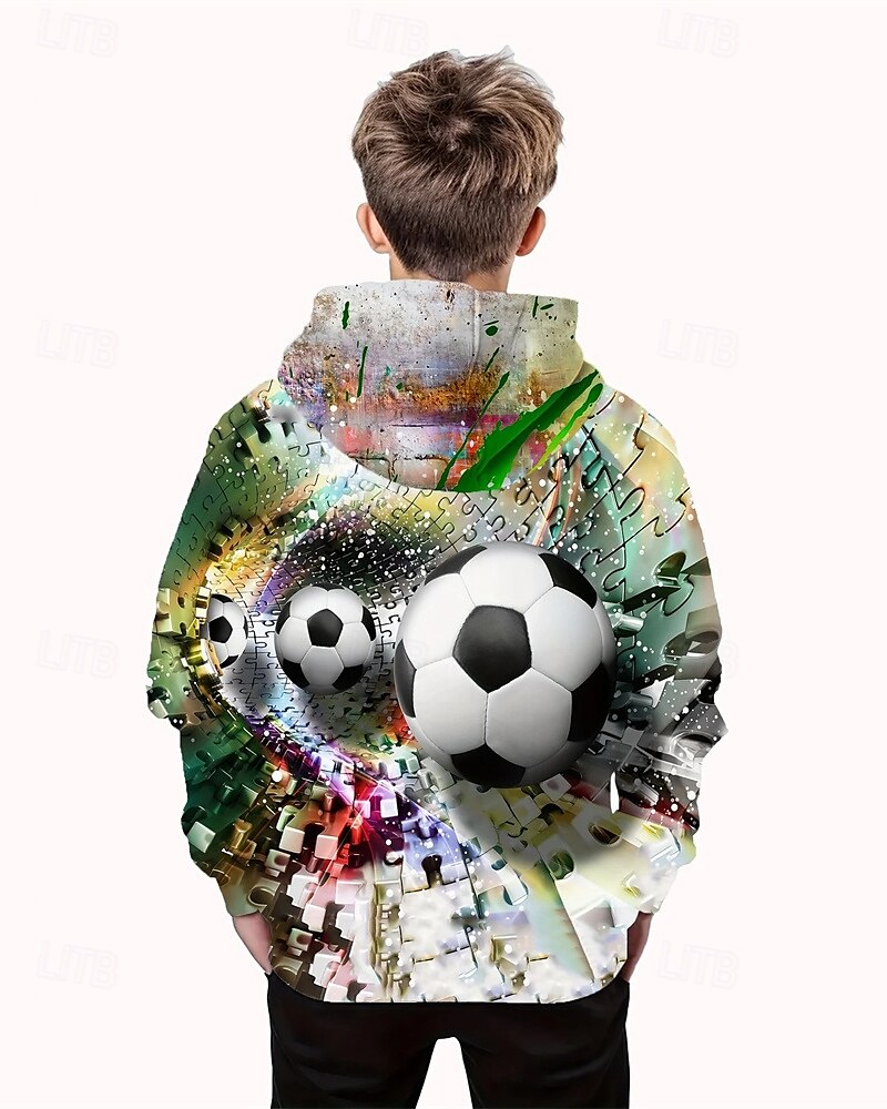 Pojkar 3D Fotboll Huvtröja Långärmad Vår Höst Mode Streetwear Barn 4-12 år Huva Utomhus Ledigt Dagligen Normal 2025 - $18.99 –P2