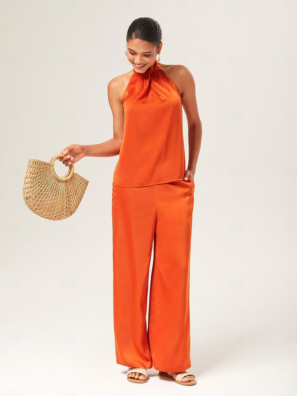 conjunto de calças largas com gola alta laranja de 2025 por $86.99 –P12