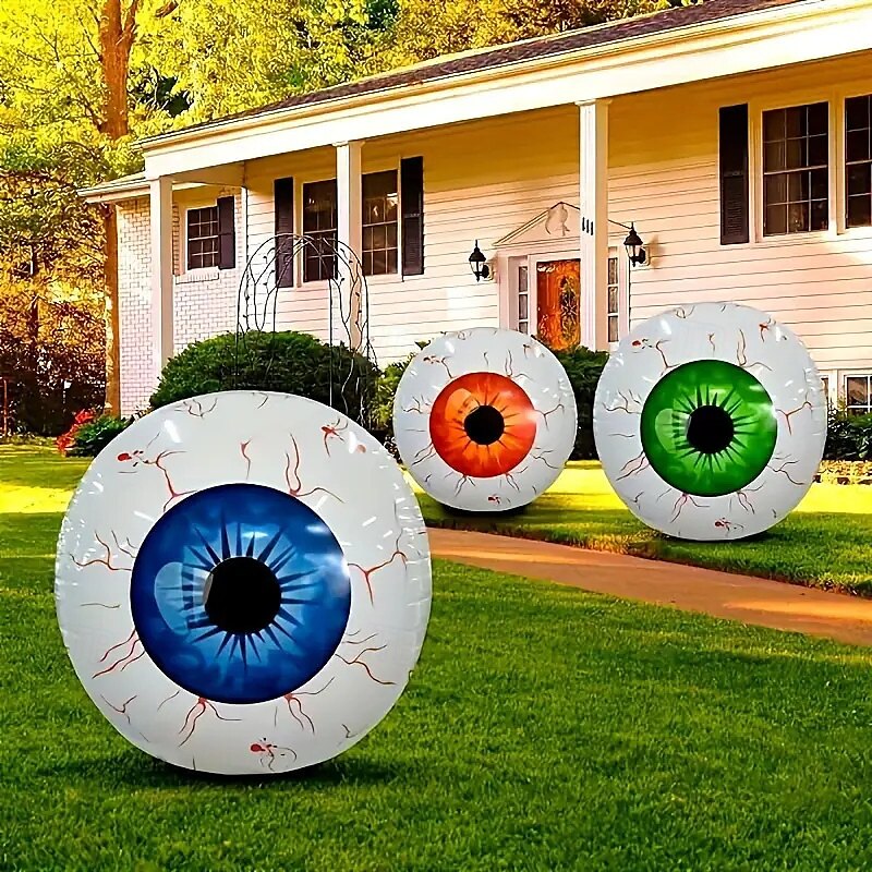 Set van opblaasbare Halloween-oogballen in 4D, eng ontwerp, tuindecoratie in klassieke stijl, op de grond gemonteerde buitenrekwisieten, themafeestdecoraties, geen elektriciteit nodig - 22 inch 2025 - $7.99 –P4