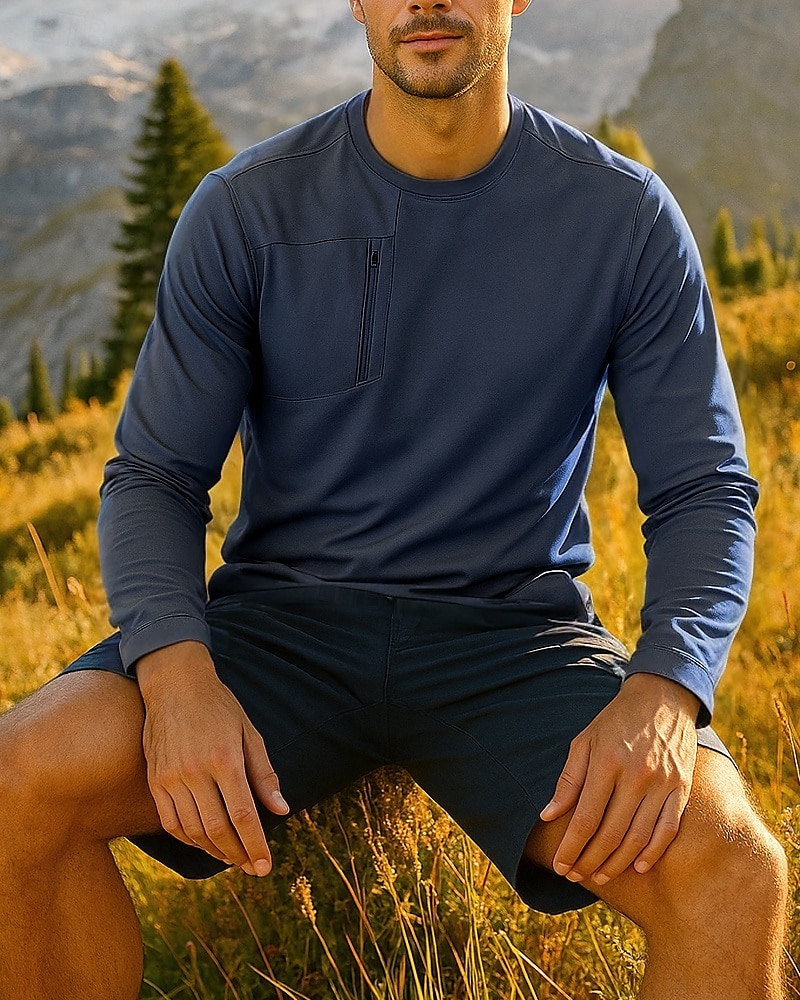 Herren Wanderhemd Golf-Pullover Wanderspitze Langarm Rundhalsausschnitt T-Shirt Oberteil Außen Schnelltrocknend Leicht Atmungsaktiv Polyester Schwarz Marinenblau Grün Tennis Golfspiel Laufen 2025 - $26.99 –P5
